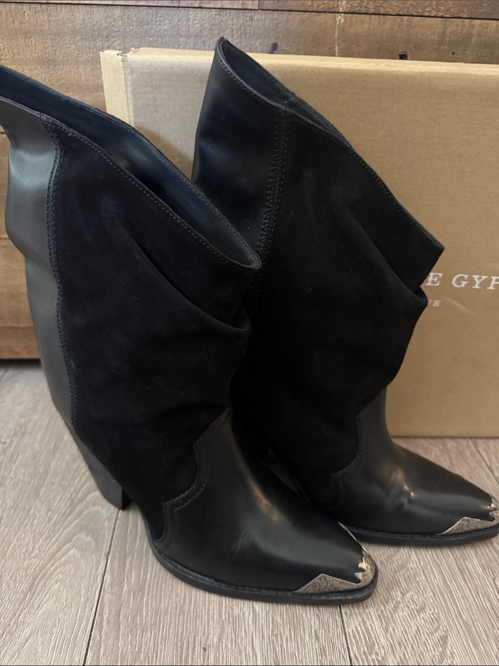 Spell & The Gypsy Black Western-Inspired Leather & Suede Ashley Slouch Boots